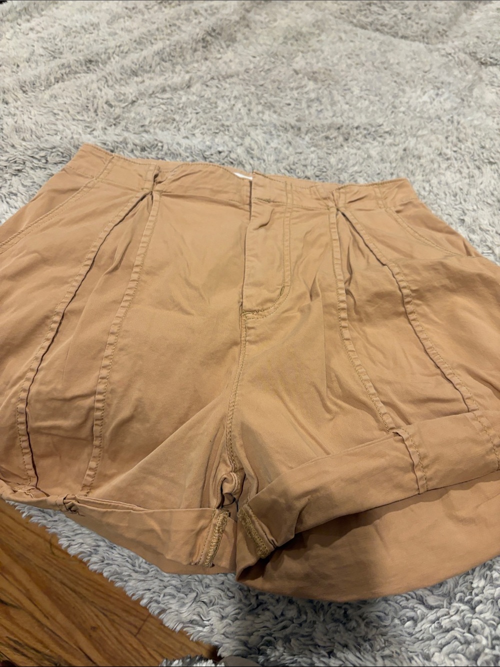 Joie High-Waist Pleated Shorts in Tan